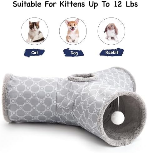 Tempcore Fleece-Lined Cat Tunnel, 3-Way Collapsible Toy, Geometry Grey