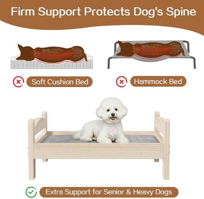 Elevated Dog Bed with Mat for Small Dogs,Solid Wood,Spine-Friendly Design