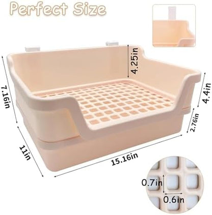 PINVNBY Extra Large Rabbit Litter Box Small Animal Potty Trainer Huge Bunny Litter Pan Plastic Pet Corner Toilet with Mash for Adult Guinea Pigs Chinchillas Ferrets (Beige)