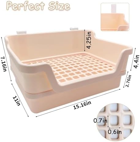 PINVNBY Extra Large Rabbit Litter Box Small Animal Potty Trainer Huge Bunny Litter Pan Plastic Pet Corner Toilet with Mash for Adult Guinea Pigs Chinchillas Ferrets (Beige)