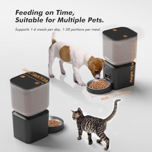 Automatic Dog Feeder - 8L/34 Cups Large Capacity Automatic Cat Food Dispenser with LCD Screen, Large Food Tray, Battery Operated, Timed Cat Feeder, Up to 50 Portions 6 Meals Per Day, Keeps Fresh
