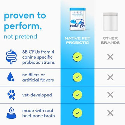 Native Pet Probiotics for Dogs – Dog Probiotic Powder for Gut & Digestive Health, Vet-Formulated 6B CFUs Dog-Specific Probiotic Strains, Supports Stool Quality & Diet Transitions – 120 Scoops