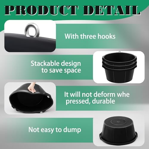 Maxdot 3 Pcs Corner Feed Pan Rubber Tub with Hanging Hooks 6.5 Gallon/26 Quart 90° Fit Coop Horse Feeder Trough 8.3 x 17.7 in Feed Pan for Poultry Goats Horses Dog Animal Livestock Feeding
