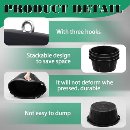 Maxdot 3 Pcs Corner Feed Pan Rubber Tub with Hanging Hooks 6.5 Gallon/26 Quart 90° Fit Coop Horse Feeder Trough 8.3 x 17.7 in Feed Pan for Poultry Goats Horses Dog Animal Livestock Feeding