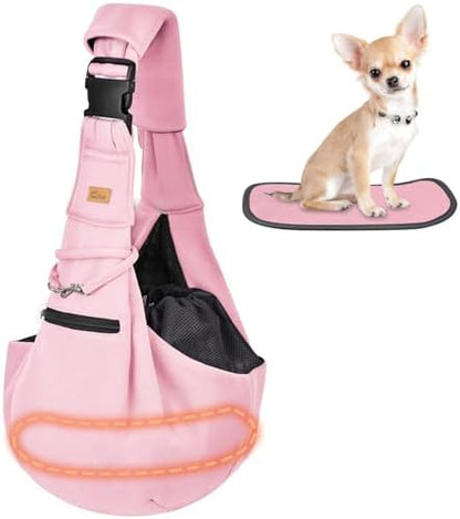 CUBY Adjustable Dog Cat Sling Carrier with Padded Hard Bottom Pet Carrier Sling Soft Carrying Puppy Bag for Small Dogs Cats Outdoor Travel(Pink Senior)