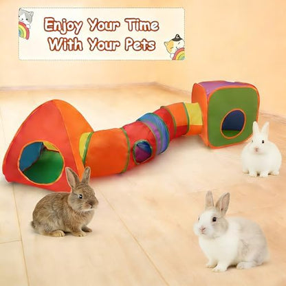 YUEPET Rabbit Tunnel & Cube Tent, Bunny Hideout, Guinea Pig Tunnel, Rainbow