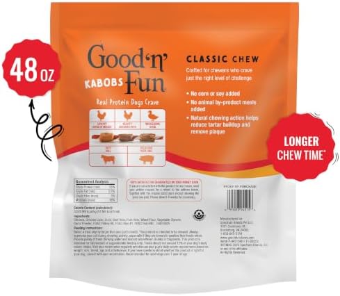 Good 'n' Fun Kabobs Long-Lasting Dog Treat Made With Real Protein, 48 oz
