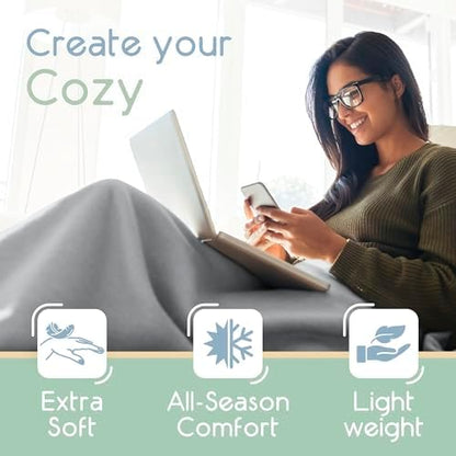 Full/Queen Size Microfleece Blanket | Fleece Bed Blanket | All-Season Comfort | Supersoft Lightweight | Plush Throw Blanket for Bed Couch or Sofa | Pet-Friendly | Light Grey
