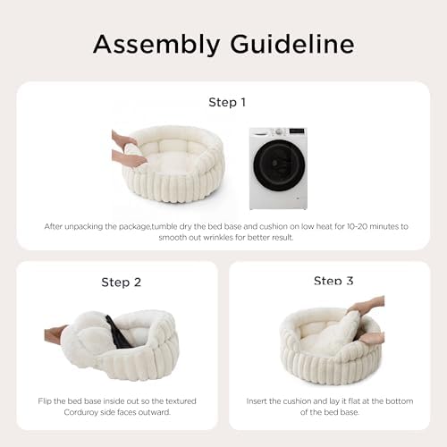 Bedsure ComfyFleece™ Washable Cute Large Cat Bed,Soft Round Puppy Bed,23in