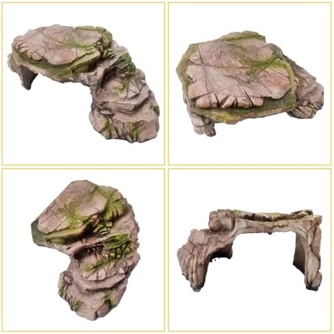 kathson Turtle Basking Platform Resin Bearded Dragon Hides and Caves with Ramp Reptile Resting Terrace Turtle Tank Decorations for Frogs,Tortoise,Lizard,Leopard,Crested Gecko