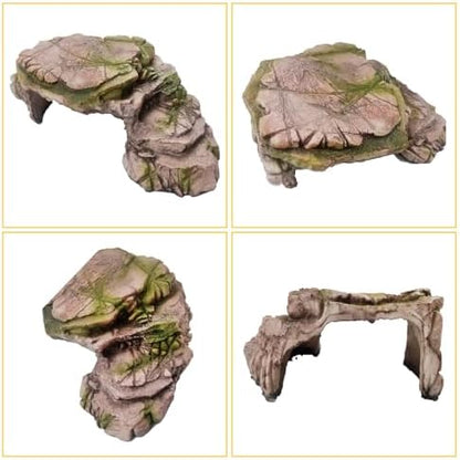 kathson Turtle Basking Platform Resin Bearded Dragon Hides and Caves with Ramp Reptile Resting Terrace Turtle Tank Decorations for Frogs,Tortoise,Lizard,Leopard,Crested Gecko