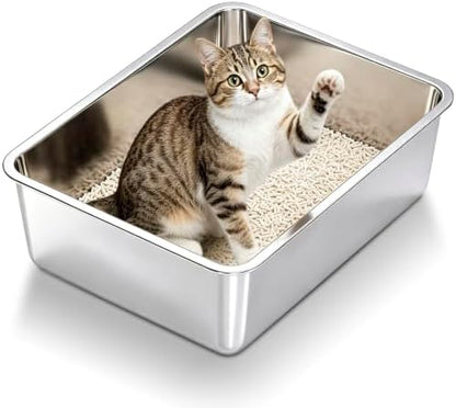 Stainless Steel Litter Box Medium for Cats,Metal Cat LitterBox