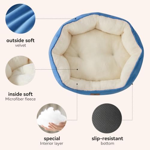 Asvin Small Dog Bed for Small Dogs, Cat Beds for Indoor Cats, Pet Bed for Puppy and Kitty, Extra Soft & Machine Washable with Anti-Slip & Water-Resistant Oxford Bottom, Light Blue, 20 inches