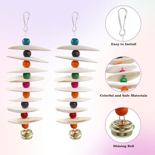 2 Pack Bird Toys with Cuttlebone, Parakeet Toys, Bird Beak Grinding Stone, Cage Accessories for Parakeets, Cuttlefish Bone for Budgies, Cockatiels, Lovebirds, Green Cheeks, Small to Medium Birds