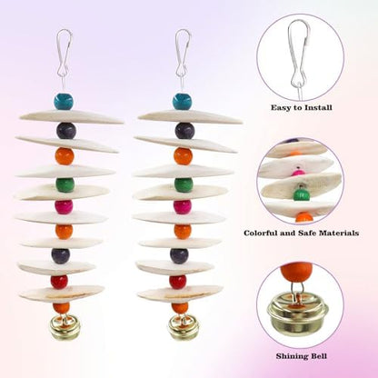 2 Pack Bird Toys with Cuttlebone, Parakeet Toys, Bird Beak Grinding Stone, Cage Accessories for Parakeets, Cuttlefish Bone for Budgies, Cockatiels, Lovebirds, Green Cheeks, Small to Medium Birds