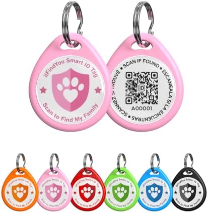 QR Code Cat Tags Personalized Small, Real-time Alerts, Pink