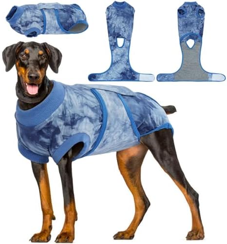 Kuoser Dog Surgery Recovery Suit, Anti Licking Surgical Suit for Dogs Male Neuter, Soft Dog Surgery Suit Female Spay Subsititute E-Collar Cone, Doggie Body Suits After Surgery Blue Tie Dye 2XL