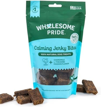 Wholesome Pride Functional Calming Support Turkey Jerky Bites, USA Made Calming Dog Treats - 8 oz