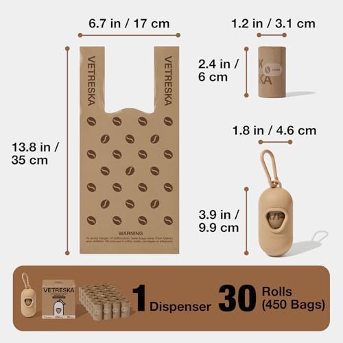 VETRESKA Dog Poop Bags with Handles 450 Count, Coffee Scented Waste Bags
