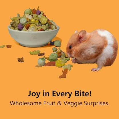 Natural Hamster Food 6oz, Vitamin & Mineral Rich Treats for Hamsters, Gerbils,Guinea Pigs, Chinchillas,Supports Dental Health and Digestion, Fruit & Vegetable Hamster Food