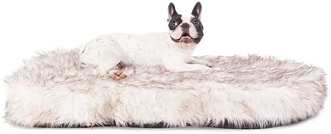 Laifug Luxury Faux Fur Dog Bed, 5-inch Thick Grade Ultra Soft Orthopedic Memory Foam Dog Bed with Faux Fur Cover, Plush Pup Rug with Removable Cover, Waterproof Liner（White）