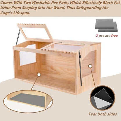 Wooden Hamster Cage,40"x20"Large Hamster Cage,2 Washable Liners & 2 Adjustable Ventilation Window. Small Animal Cage for Dwarf Syrian Hamsters Degus Mice & Other Small Pets.