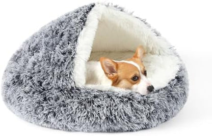 Hooded Donut Dog Bed, Self-Warming Cat Cave for Puppies & Kittens