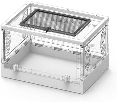 Large Portable Reptile Tank with Multi-Observation Perspective Foldable and Bottom Pulley, Ideal Habitat for Gecko, Frog, Spider and so on (White Extra Large)