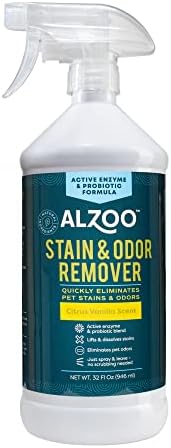 ALZOO Pet Stain & Odor Remover Spray for Dog & Cat Urine, Carpet, Furniture & Floors | Active Enzyme & Probiotic Formula | Citrus Vanilla Scent | Made in USA | 32 oz