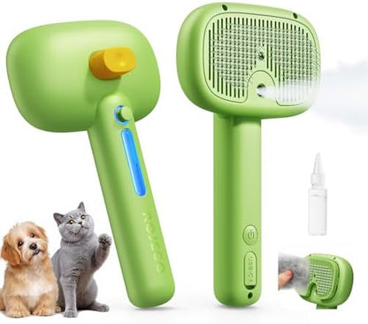 ROJECO 3-in-1 Pet Steam Brush,Spray Hair Removal Detangling Comb,Green