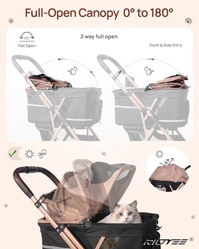 RIDYEE Foldable Dog Stroller for Small & Medium Dogs & Cats up to 33 lb