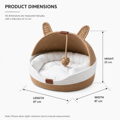 Cat Bed Basket for Indoor Cats with Cat Ear Cover Design