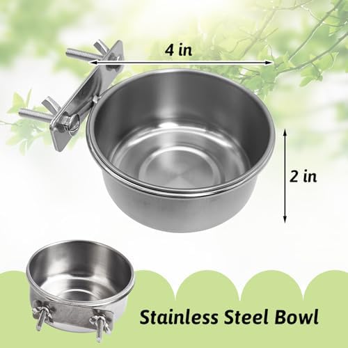 Tfwadmx 4 Pcs Stainless Steel Bird Bowls with Clamp,Clamp Holder Coop Cup,Bird Dishes for Cage, Cage Water Bowl for Cockatiels Lovebird Budgie Chinchilla
