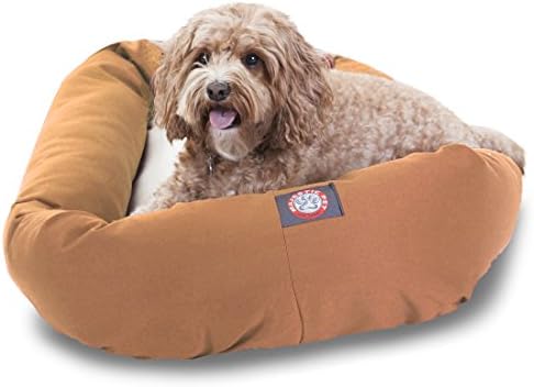 Majestic Pet Sherpa Bagel Dog Bed, 32 Inch Medium, Round, Washable, Khaki