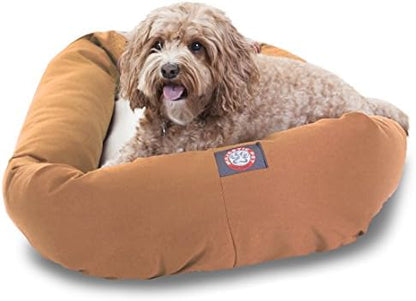Majestic Pet Sherpa Bagel Dog Bed, 32 Inch Medium, Round, Washable, Khaki