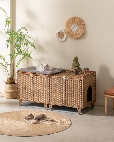 SETVSON Cat Litter Box Enclosure for 2 Cats, Hidden Litter Box, Natural