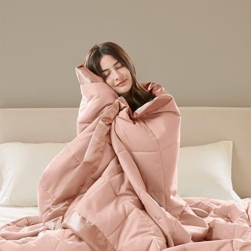 Madison Park Down Alternative Queen Blanket for Bed, Satin Trim, Blush