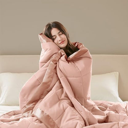 Madison Park Down Alternative Queen Blanket for Bed, Satin Trim, Blush