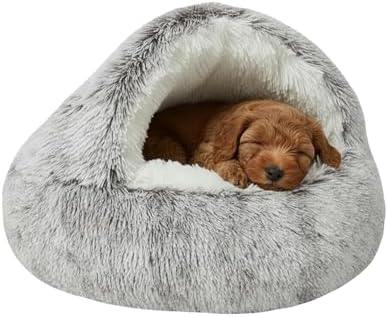 Dog Bed, Dog Bed with Cover Cave, Dual Comfort Design, Pet Bed for Small/Medium/Large Cats and Dogs, Anxiety Relief, Durable & Chew-Proof, Improves Sleep & Behaviour (Coffee 24in)