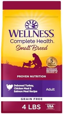 Wellness Complete Health Small Breed Adult Dry Dog Food, Grain Free Kibble, Chicken and Salmon Recipe, 4 lb Bag