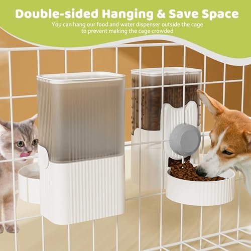 Hanging Cage Auto Pet Food Bowl Water Bottle Dispenser, 1L, Grey