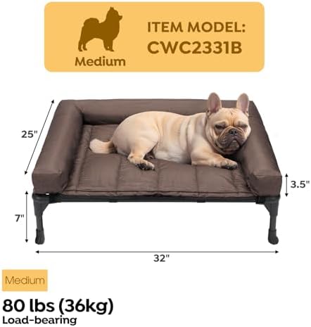 Veehoo Outdoor Elevated Dog Bed with Waterproof Bolster Cushion, Cooling