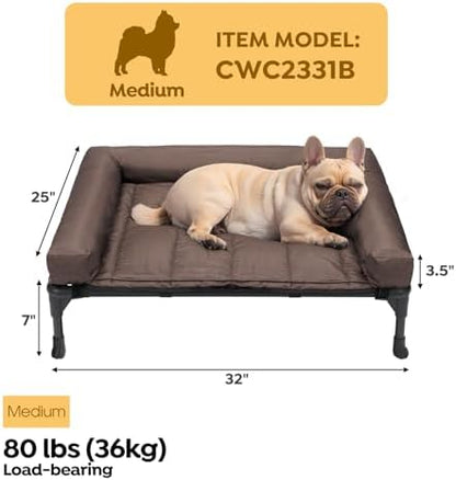 Veehoo Outdoor Elevated Dog Bed with Waterproof Bolster Cushion, Cooling