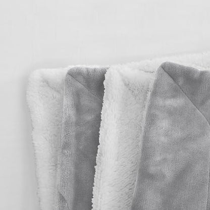 Elegant Comfort Reversible and Ultra-Plush Flannel Fleece Sherpa Throw- Lightweight Soft and Cozy- All Season Decorative Throw, Perfect for Lounging, 50 x 60 inches, Silver Grey