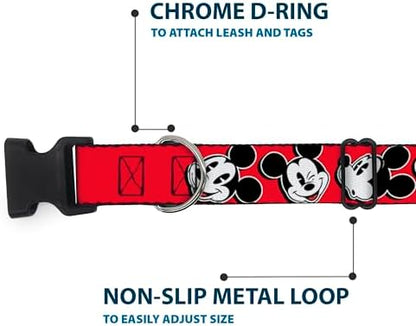 Buckle-Down Mickey Mouse Expressions Red/Black/White Plastic Clip Collar, Narrow Small/6-9"