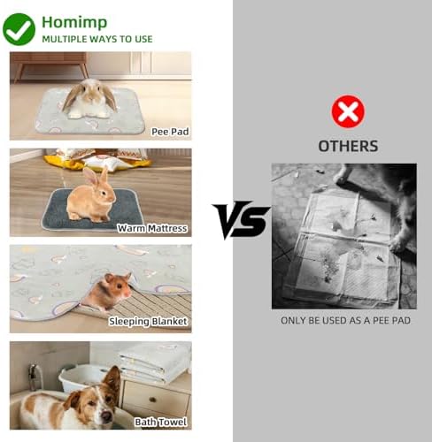 Homimp 2 Pack Guinea Pig Cage Liners, Washable Small Animal Bedding,Waterproof Reusable & Anti Slip Guinea Pig Pee Pad Fast and Super Absorbent Mat for Small Animal Rabbit Bunny Hamster,Grey 24"x47"