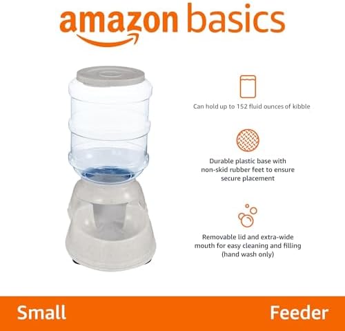 Amazon Basics Gravity Pet Food Feeder for Dogs and Cats, Easy to Clean, Easy to Fill, Removable Lid, 152fl.oz Capacity, Small