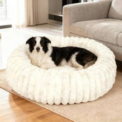 Washable Large Dog Bed,Fluffy Puppy Kitten Beds for Small Dogs(White,XL)