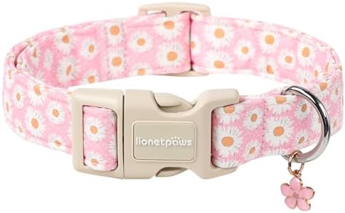 Lionet Paws Floral Dog Collar- Cute Daisy Pink Dog Collars with Plastic Buckle, Light Adjustable Dog Collars for Small Medium Dogs