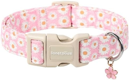Lionet Paws Floral Dog Collar- Cute Daisy Pink Dog Collars with Plastic Buckle, Light Adjustable Dog Collars for Small Dogs